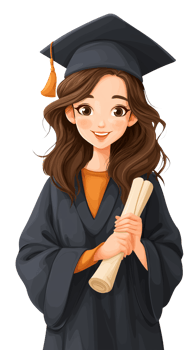 Joyful Illustrated Graduate Girl Holding Diploma and Wearing Cap. Isolated on Transparent Background for Educational and Celebration Themes png
