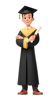 Smiling Young Graduate Illustration in Cap and Gown Holding Diploma. Flat Character Design for Educational Projects, Isolated png