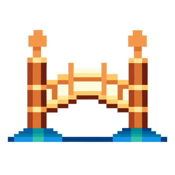 Colorful pixel art bridge over water with distinctive features png