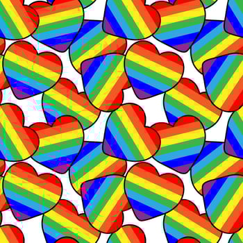 seamless pattern rainbow heart for pride month celebration, equality, diversity, and love, lgbtq vibrant social justice print white background vector