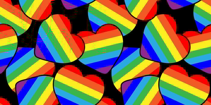 cute colorful rainbow hearts pattern for lgbt pride, wallpaper, fabric and textile design, bright cheerful print black background vector