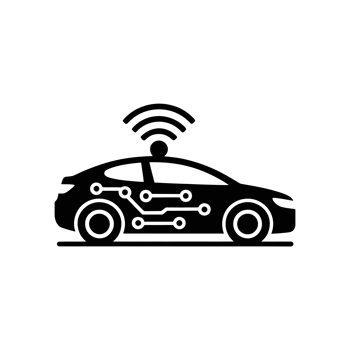 A stylized black silhouette of a car features circuit-like patterns on its side, symbolizing connectivity and technology integration cutouts png