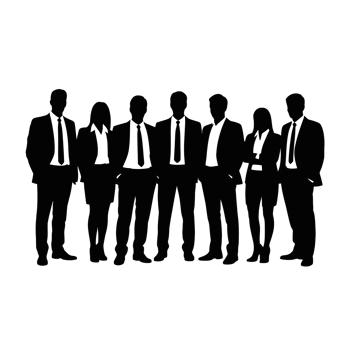 A group of professionals is depicted in silhouette, dressed in formal business attire. cutouts png