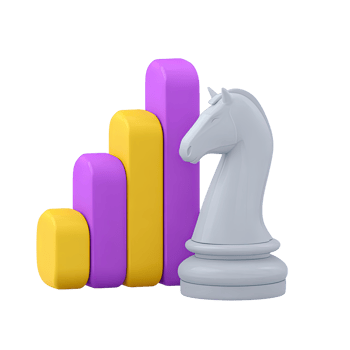 3D chess knight with growing bar chart for strategic planning business growth and success. Ideal for market strategy and financial improvement. png