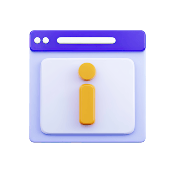 Modern 3D browser element with yellow information icon for online support help or details. Clean UI icon directing users to FAQs or info. png