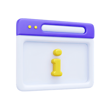 3D browser with information icon for online help support or FAQ sections. Ideal for UI guiding users to answers on digital platforms. png