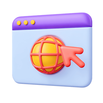Purple 3D browser with red globe and cursor for international web access and online navigation. Suited for global connectivity and websites. png