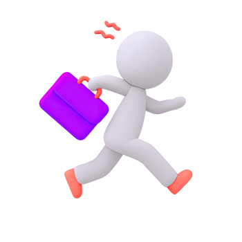 3D icon stressed figure runs with briefcase. Symbolizes deadline pressure, corporate rush, anxiety, hectic professional life, keeping up with demands. png