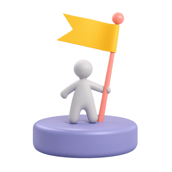 3D icon figure on podium proudly holds flag. Symbolizes victory, achievement, championship success, leadership, celebration of major accomplishment award. png