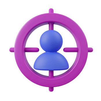 Modern 3D target icon blue user silhouette at center. Emphasizes user centric design, targeted ads, demographic analysis, audience profiling for digital. png