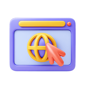 3D browser with globe icon and cursor symbolizing global internet access and web browsing. Great for worldwide connectivity and online services. png