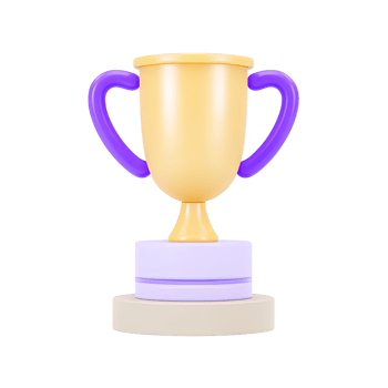 Classic 3D gold trophy on a purple tiered base for first place victory and top honors. Ideal for showcasing success and achievements. png