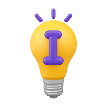 Glowing yellow 3D lightbulb with purple I symbolizing information ideas or insights. Excellent for help sections and knowledge resources. png