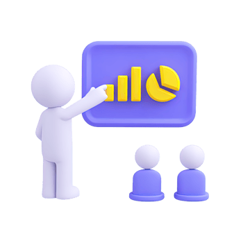 Figure presenting bar chart data to audience a 3D rendered icon for business meeting statistics report analysis or team presentation workflow png