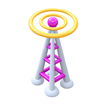 Antenna tower for signal broadcast 3D rendered icon representing wireless communication network transmission or telecommunication technology png