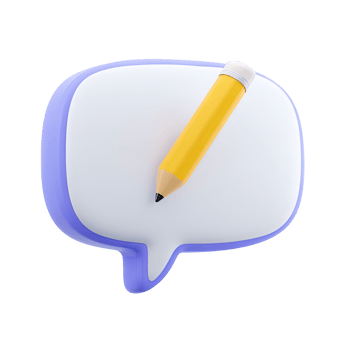 Pencil in speech bubble for message composition 3D rendered icon for writing feedback note taking or communication text input element png