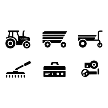 Cultivating growth A simple black icons of tractor and farm equipment convey the agriculture spirit vector
