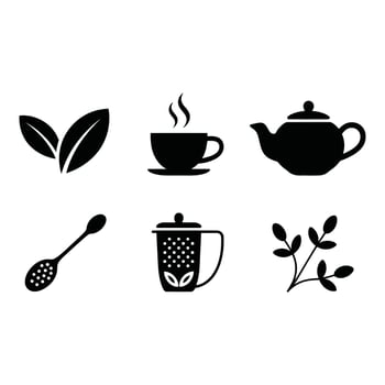 Brewing Serenity A collection of tea icons inviting mindful moments and comforting ritual with black vector
