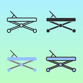 Hospital stretcher and medical beds in minimalist flat design. Fits health content focusing on inpatient care, emergency room scenes, or recovery facilities. vector