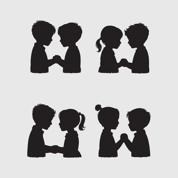 Adorable Kids Couple Silhouette of Holding Hands vector