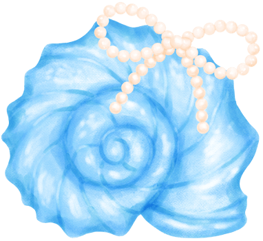 Blue Coquette Curl Conch Sea Shell with Pearl Bow watercolour png