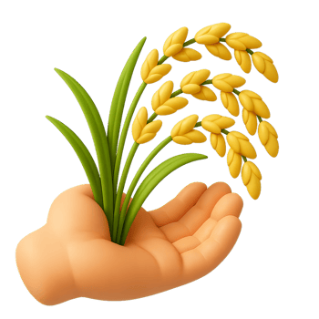 Hand Holding Rice Ears Surrounded by Green Grass Illustration png