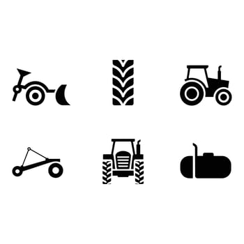 Simple Black and White Agricultural Machinery Icons vector