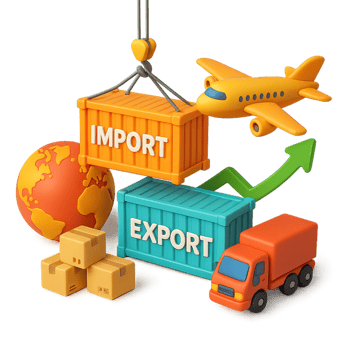 3D Trade and Logistics Concepts with Cargo and Transportation Elements png