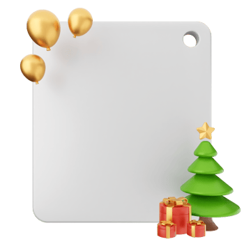 A white board with christmas decorations and balloons png