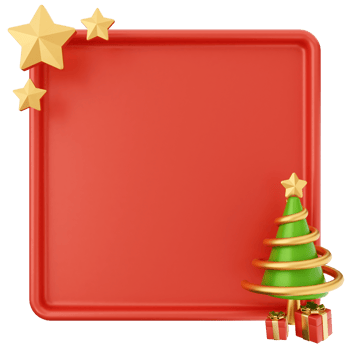 A red square with a christmas tree and gold stars png