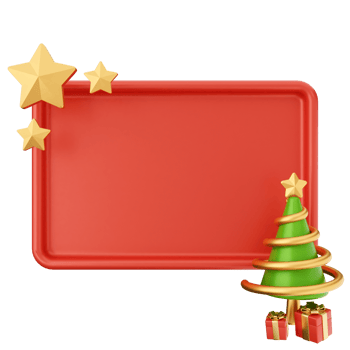 Christmas red frame with gold stars and a christmas tree png