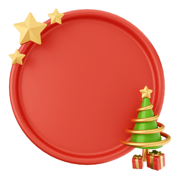 A red plate with a christmas tree and presents png