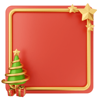 Christmas frame with gold stars and a red square png
