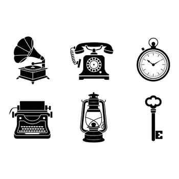 Vintage Objects Silhouette Icons Set vector