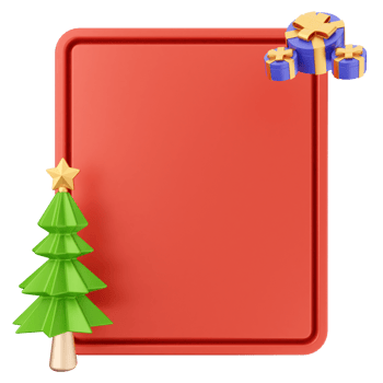 A red frame with a christmas tree and presents png