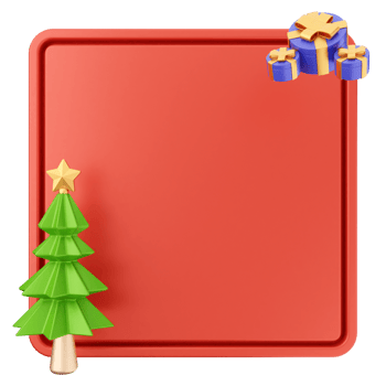A red square with a christmas tree and gift png