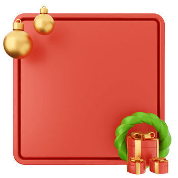 A red square with a christmas wreath and presents png