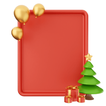 A red frame with christmas decorations and a tree png