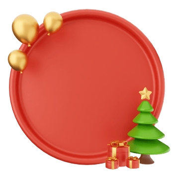Red plate with christmas tree and gold balloons png