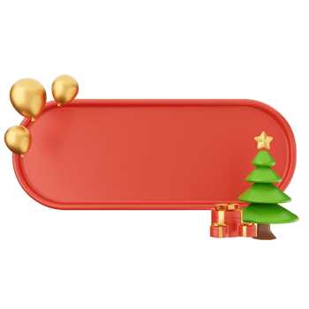 A red banner with christmas tree and gifts png