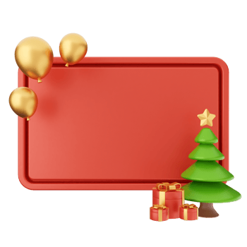 A red board with christmas decorations and a tree png