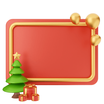 Christmas frame with gold balloons and a tree png