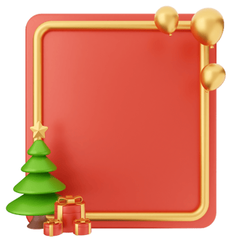 A red frame with a christmas tree and balloons png