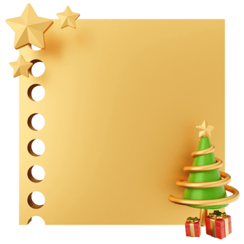 A gold christmas tree and presents on a blank sheet of paper png