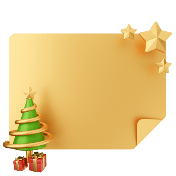 Golden christmas tree with presents and a blank card png