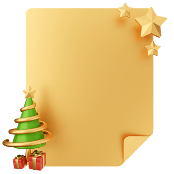 Christmas tree and presents on a gold paper png