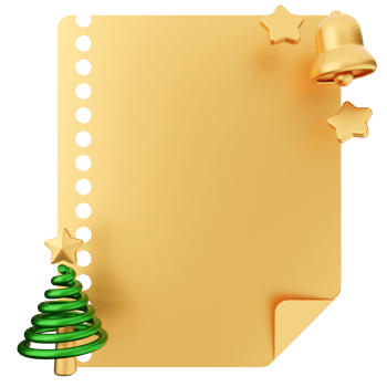 Christmas tree and bells on a gold paper png