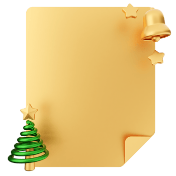 Christmas tree and gold paper with bell png
