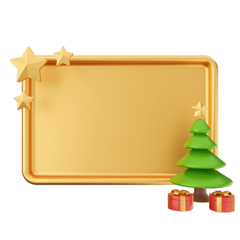 Golden christmas tree with star and gift box on black background png