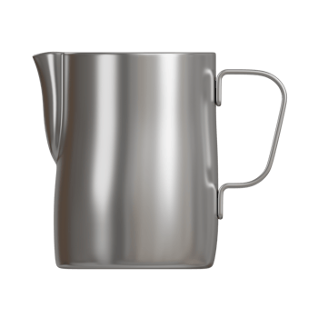 3D illustration of a classic barista milk frothing jug in polished stainless steel. png